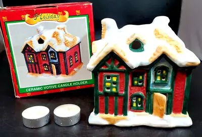 Buy World Bazaars Holiday Christmas House Ceramic Votive Candle Holder • 15.36£