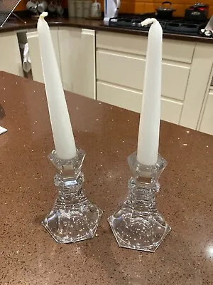 Buy Pair Of Vintage Glass Candle Sticks/Holders, Hexagonal Base, Chipped 12cm Tall • 10.99£