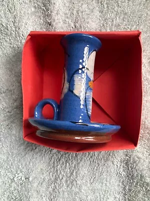 Buy Candle Holder Made In Norway.  Pretty Floral Decoration On Blue Background.  • 1.50£