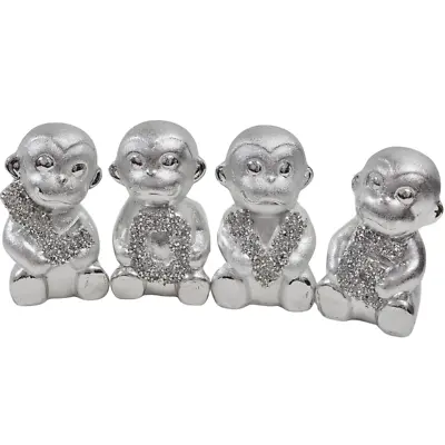 Buy Love 4 Baby Monkeys Crushed Crystal Diamond Bling Silver Ornament Christmas Gift • 15.79£