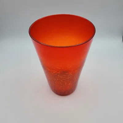 Buy Vintage PILGRIM Hand Blown Vibrant Tangerine Crackle Glass Vase • 32.17£