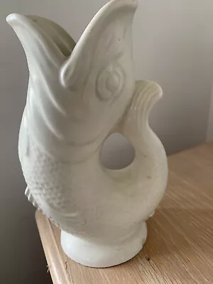Buy Vintage Dartmouth Devon Pottery Glug Gurgle Large Off White Fish Jug Vase 9” • 17.99£
