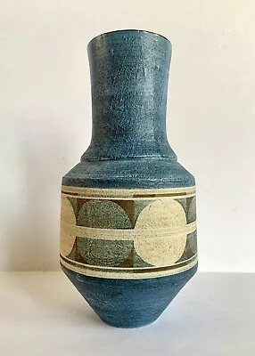 Buy Troika Cornwall Pottery Vase Avril Bennett Blue Brown MCM 10” Urn Signed Circles • 144.05£