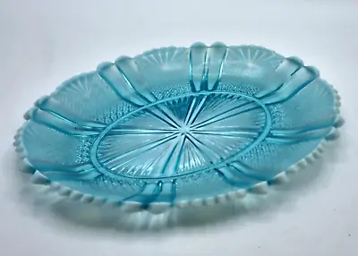 Buy Davidson Blue Glass Pearline Glass Oval Dish Victorian Glass C1890 • 35£