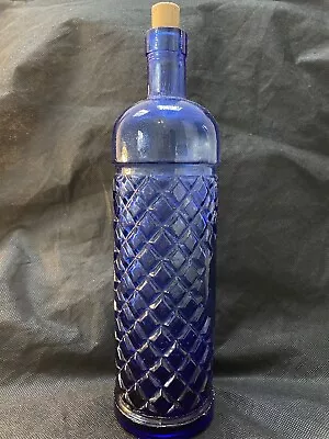 Buy Vintage Blue Cobalt Glass Bottle 12” MCM Hand Blown Glass Home Decor Glassware • 35£