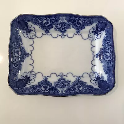 Buy Antique English Deep Flow Blue Pottery Rectangular Platter • 15£