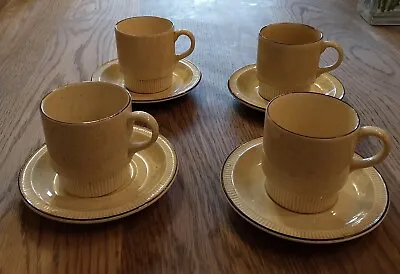 Buy Vintage Poole Pottery Broadstone Set Four Coffee Cans & Saucers Retro Chestnut • 20£