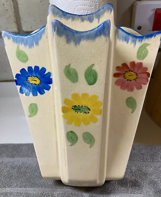 Buy Arthur Wood 1930's Vintage Art Deco Wall Pocket Vase With Hand Painted Flowers • 34£