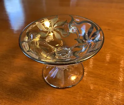 Buy Glass Pedestal Bowl Silver Overlay Small Art Deco  4 1/8 W X 2 3/4 H • 12.48£