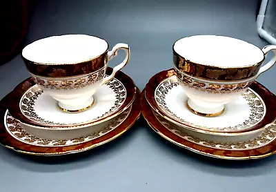 Buy Vintage Royal Stafford Bone China Cups Saucers Burgundy Gold Trios Collection • 19£