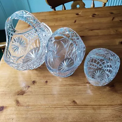 Buy Vintage Bohemian Cut Glass Crystal Basket Set Of 3 • 10£