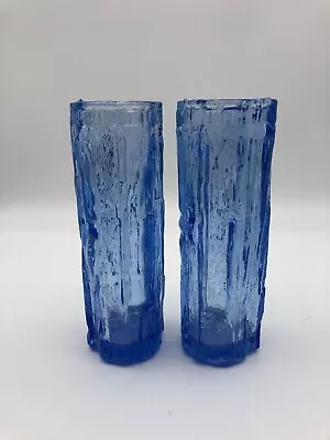 Buy Blue Bark Textured Art Glass Vases In The Manner Of Whitefriars • 20£