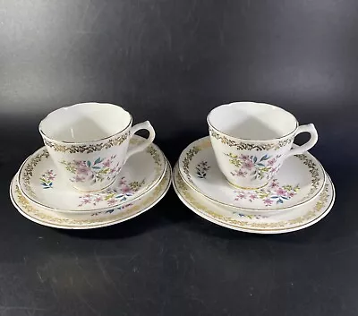 Buy 2x Royal Grafton Bone China Multi Flower Gold. Tea Cup Saucer & Tea Plate Trio • 8.99£