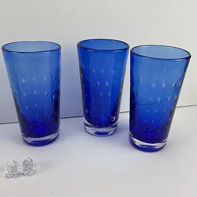 Buy Set 3 BULLICANTE Controlled Bubble Cobalt Blue Tumblers High Ball Glasses • 23.91£