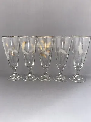 Buy VINTAGE 1950 / 1960 CHAMPAGNE FLUTES GOLD AND WHITE FEATHER DESIGN 15cm High • 9.99£