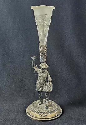 Buy A 19thC Silver Plated Epergne With Figural Base & Trumpet Glass Vase • 40£