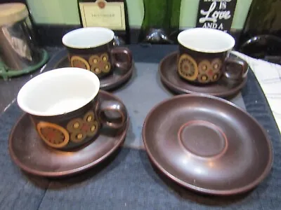 Buy Pre-owned Denby Arabesque Stoneware Cups (x3) & Saucers (x4) 1970s - Sold A/F • 4£