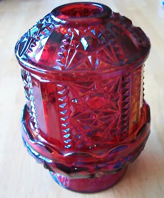 Buy Vtg Indiana Glass Fairy Lamp Ruby Red Flash Stars & Stripes / Bars Candle Holder • 23.61£