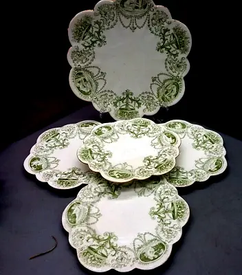 Buy  Art Nouveau Wileman Shelley The Foley China Collection Green Cameo 5 Plates • 150£