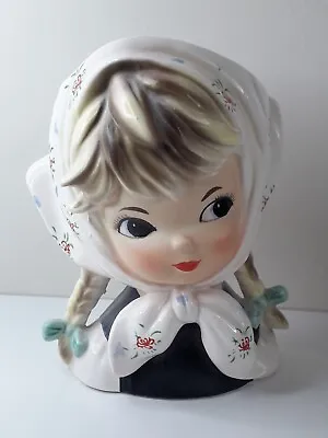 Buy Vintage Dolls Head Vase Planter Kitch Pottery Painted Pretty Pigtail Dutch Girl  • 39£