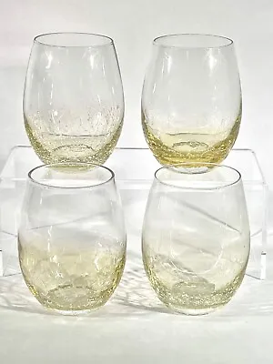 Buy 4 PIER 1 Amber CRACKLE Stemless Wine Glasses 18 Oz 4 3/4” Tall Gold Luster - EXC • 56.89£