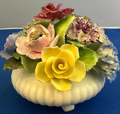 Buy Vintage Royal Adderley Floral Bouquet 3 Footed Ribbed Vase Bone China 4 ½” • 31.30£