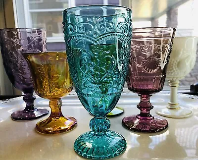 Buy Boho Wedding Water Wine Goblet Rainbow Color Glasses Curated Indiana Set Of 6 • 62.97£