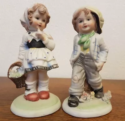 Buy Vintage Kitsch Hummel Style Little Boy And Girl Pottery Ornament. • 4£