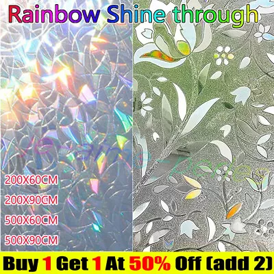 Buy Rainbow Frosted Window Film Privacy Stained Cling Static Glass Sticker Decors 2M • 7.69£