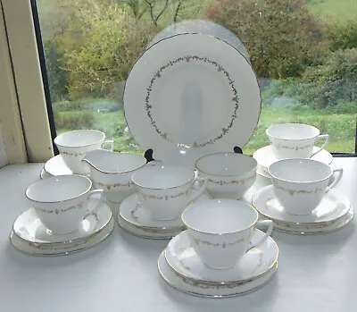 Buy Royal Worcester Bone China Gold Chantilly Pattern 21 PC Cups Saucers Plates Jug • 55£