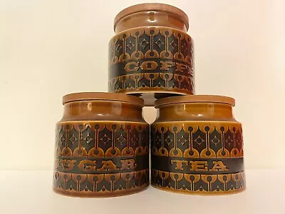 Buy Vintage 3x Hornsea Pottery Heirloom Brown Storage Container Wooden Lid 1970s • 19.99£
