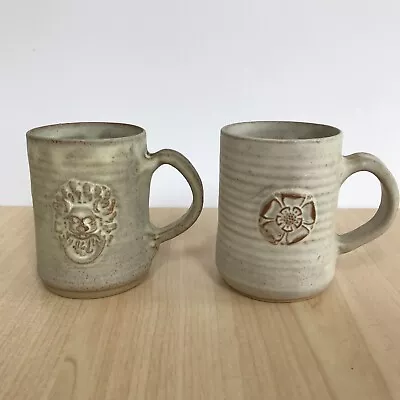 Buy Jerry Harper Studio Pottery Stoneware Mugs X 2 Durham Cathedral & Yorkshire Rose • 21.95£