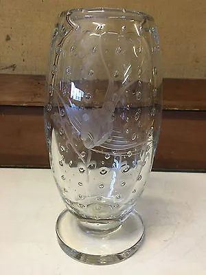 Buy Vintage Swedish Art Glass Clear Vase W/ Gold Fish Etching & Bubbles Decoration • 110.99£