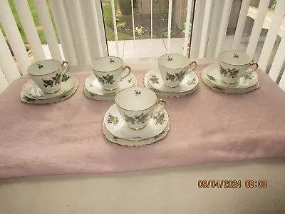 Buy 5 Adderley Green & Gold Pattern  Trio's Cups  Saucers & Tea Plates • 10£