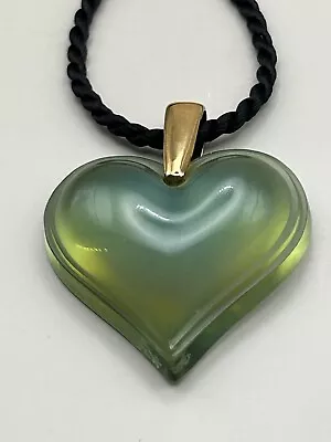 Buy Lalique Green Opalescent Heart Pendant.  Marked. Gold Fitting Original Cord • 50£