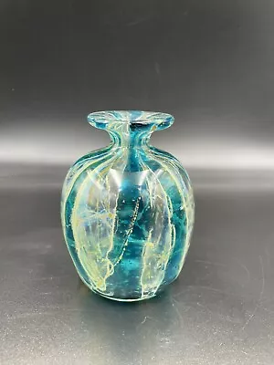 Buy Mdina Maltese Glass Vase - Light Blue Green Swirls - Signed • 20£