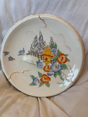 Buy Antique Crown Devon Fielding Hand Painted Scenic With Flowers 11in Serving Plate • 39.99£