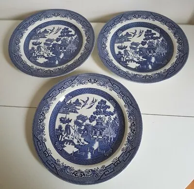 Buy 3 X Vintage Churchill Blue Willow Dinner Plates - 10.25 Inches • 22£
