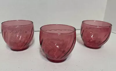 Buy Vintage Indiana Cranberry Flash Swirl Roly-poly Glass Tea Light Holders Set Of 3 • 14.84£