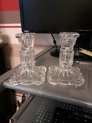 Buy Pair Of Pressed Glass Candle Holders 4 1/4 Inch Tall • 11.99£