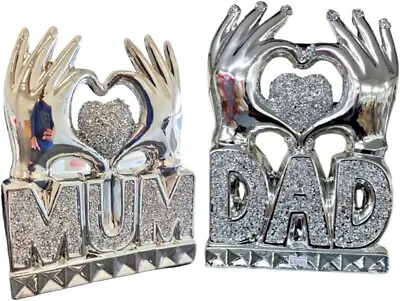 Buy Mom & Dad Heart Hand Silver Crushed Diamond Crystal Ornament Home Decor Gift UK • 37.99£