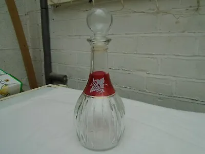 Buy Vintage Fidenza Italy Clear And Cranberry Glass Decanter Grape Vine Decoration  • 13.95£