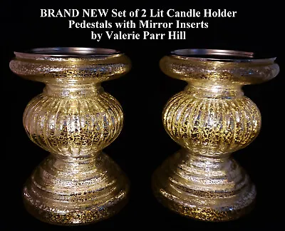 Buy BRAND NEW Set Of 2 Lit Candle Holder Pedestals W/Mirror Inserts By Valerie/QVC • 33.26£