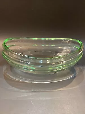 Buy Vtg Rare Green Tinted MCM 9” Crystal Bowl Ribbed Double Edge Look Serving Dish • 33.20£