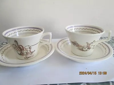 Buy 2 Pountney & Co Bristol Pottery Tea Cups & Saucers Banquet Pattern Vintage Retro • 9.99£