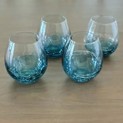 Buy Pier 1 Crackle Stemless Ombre Teal Blue Wine Glasses Set Of 4 Water Goblet 16oz • 67.24£