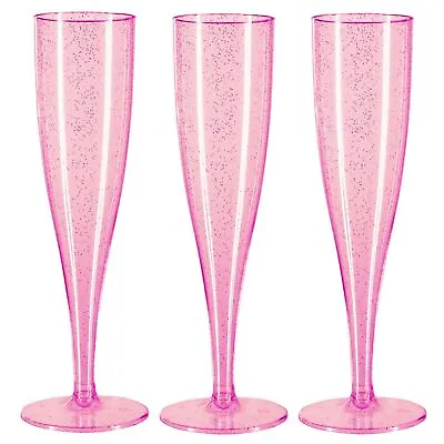 Buy 10 X Pink Prosecco Flutes With Silver Glitter 175ml Champagne Glasses Disposable • 11.95£