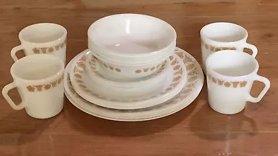 Buy Set For 4 Vintage CORELLE By CORNING BUTTERFLY GOLD Dinnerware Set 20 Pieces • 75.89£