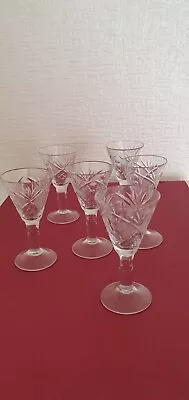 Buy 6 X Vintage Crystal Vodka Port Shot Glasses Finest Cut Faceted And Round Stem  • 5£