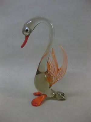 Buy Vintage Art Glass Swan Figure ~ Clear & Orange ~ Glass Swan Bird Ornament 4 1/2  • 10.99£